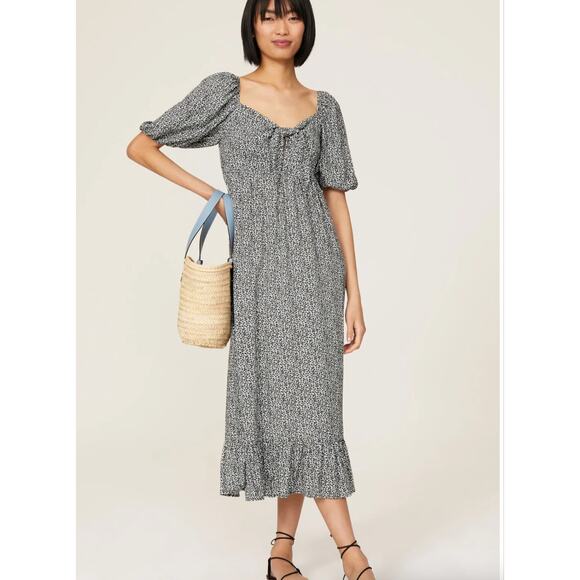 Slate &‎ Willow Dress Womens Small Black White Ditsy Floral Tie Front Midi - Picture 1 of 14